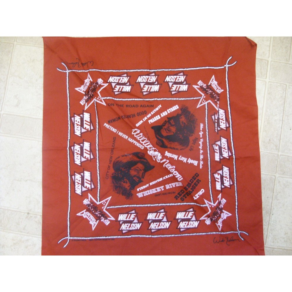 Vintage Willie Nelson Tour Bandana Handkerchief Country Music Western